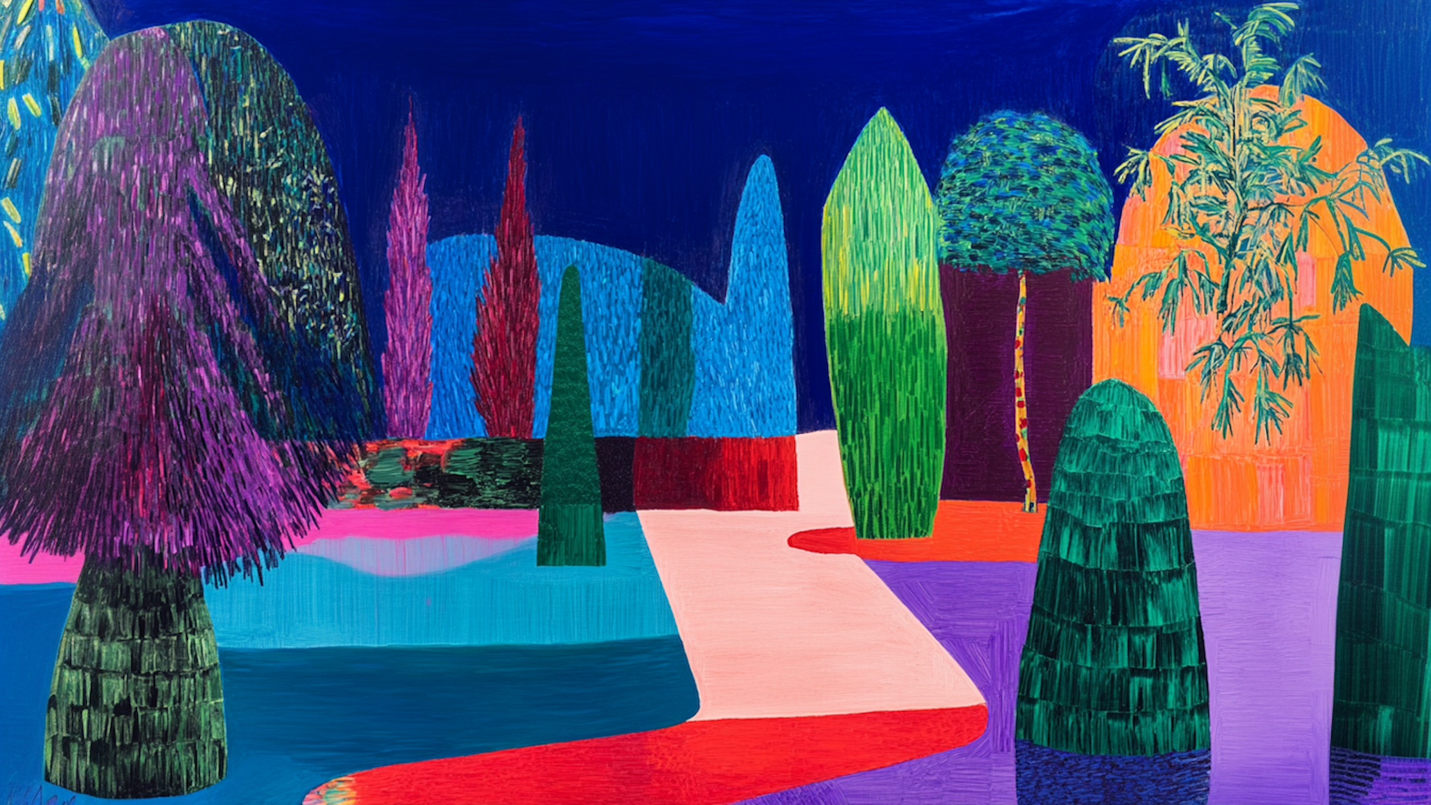 Glowing fantasy garden path in vibrant colors – 4K digital art for Samsung Frame TV