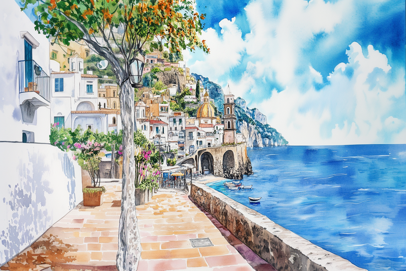 Download Amalfi Coast Watercolor Art for Samsung Frame TV