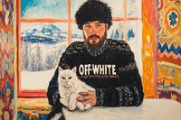 Two cozy winter portraits in Wes Anderson or Matisse style – high-resolution 4K digital art for Samsung Frame TV