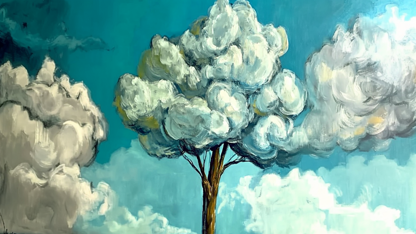 Surreal cloud-tree landscape bringing peaceful whimsy and sky-filled imagination – 4K digital art for Samsung Frame TV
