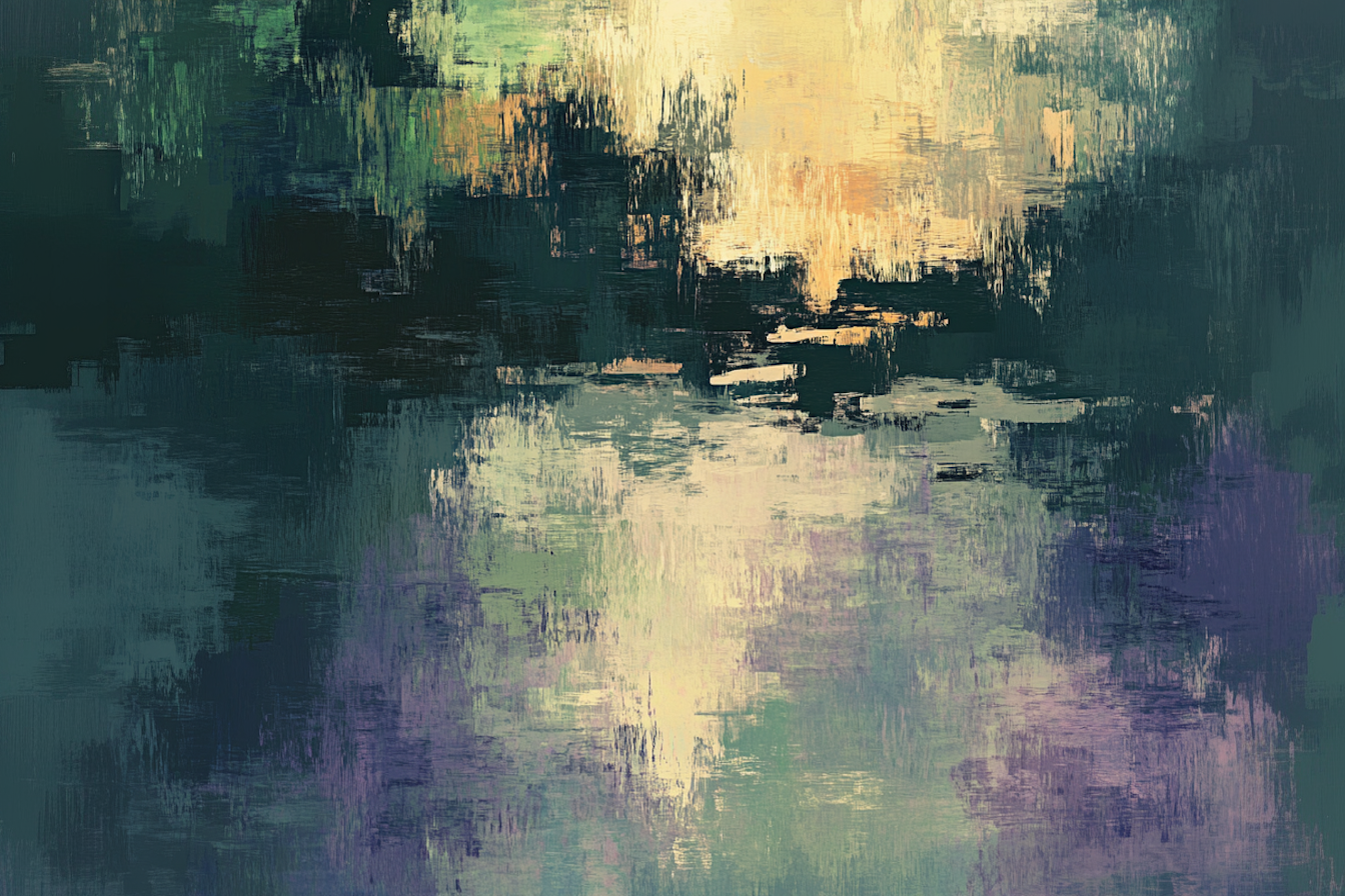 Moody impressionist lake scene with soft greens and purples – tranquil 4K digital artwork for Samsung Frame TV