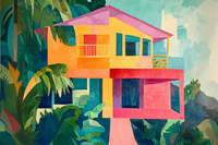 Colorful architectural home landscapes including midcentury and Charleston mansion styles – 4K digital art for Samsung Frame TV