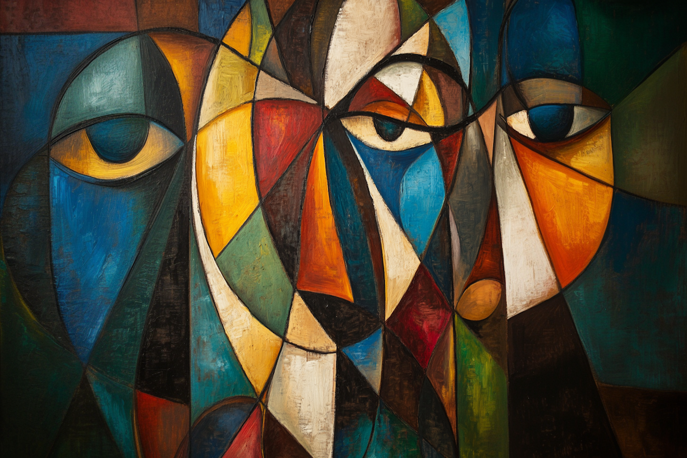 Striking abstract portrait in Picasso's cubism style – bold 4K digital artwork for Samsung Frame TV