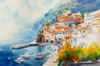 Amalfi Coast watercolor scenes for Samsung Frame TV - 4K digital art downloads
