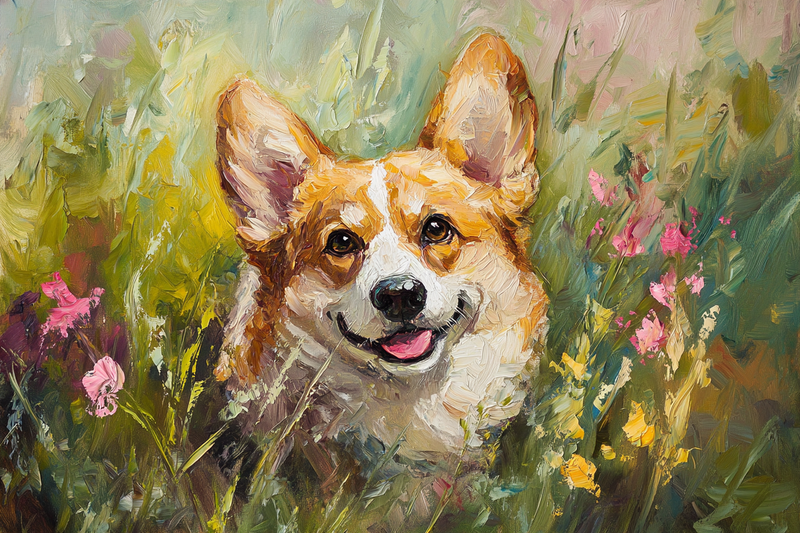 Golden Meadow Corgi – Whimsical Pet Portrait Digital Art for Samsung Frame TV