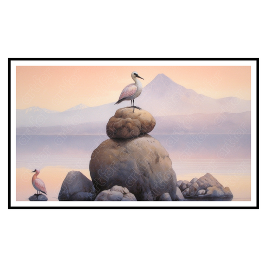 Stone Bird Serenade: Haunting Watercolor for Samsung’s The Frame TV