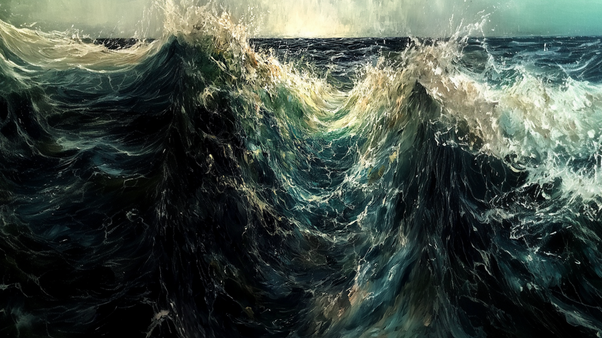 Dramatic ocean wave painting capturing the power of the sea – 4K digital art for Samsung Frame TV