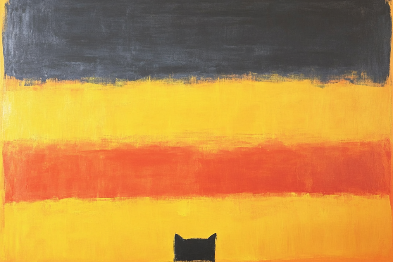 Lone black cat silhouette against warm orange fields – minimalist abstract for Samsung Frame TV