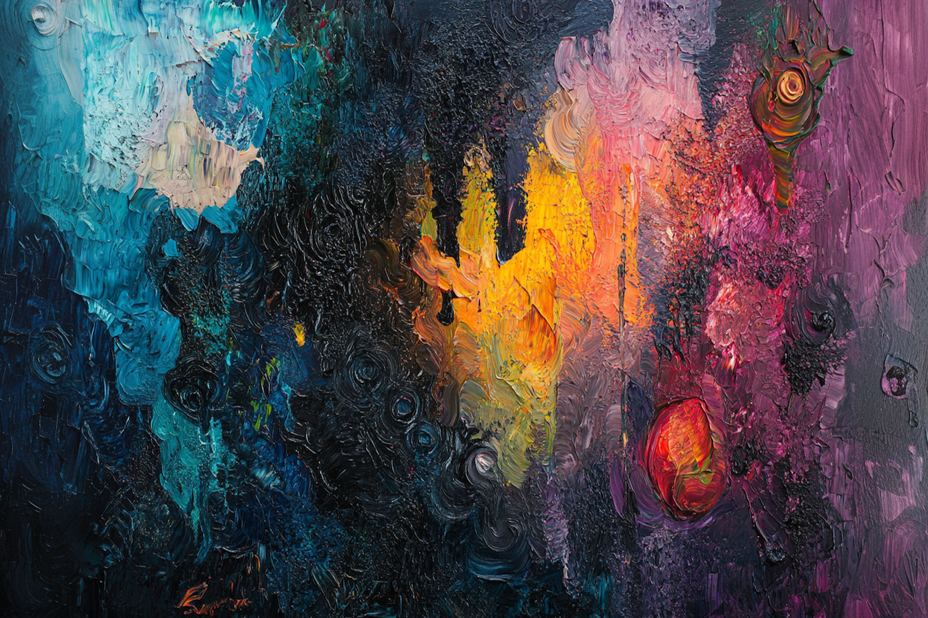 Cosmic abstract painting blending fire, darkness, and celestial beauty – dramatic 4K digital artwork for Samsung Frame TV