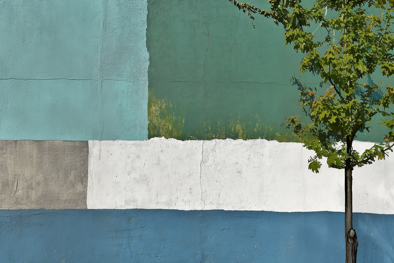 Urban Geometry – Minimalist Color Block Wall with Tree for Samsung Frame TV