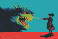 Pointing at Monsters – Illustrated Storybook Scene for Samsung Frame TV