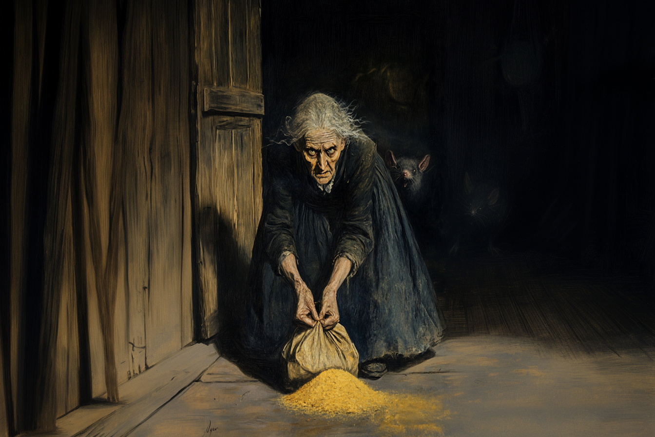 Moody folkloric digital painting with cinematic shadows and narrative tension – 4K art for Samsung Frame TV