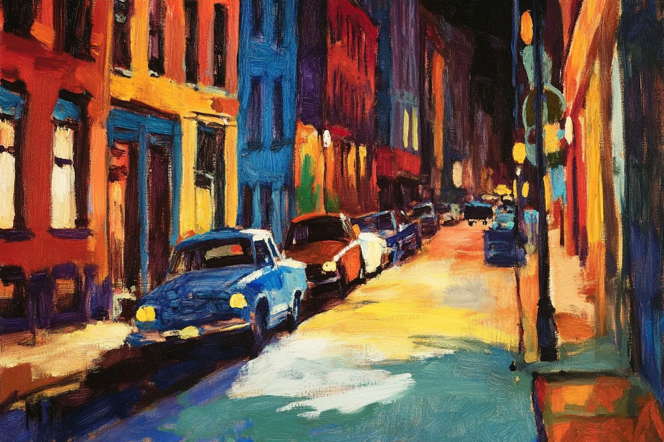 New York nights through impressionist brushstrokes with warm city lights and vintage charm – digital artwork for Samsung Frame TV