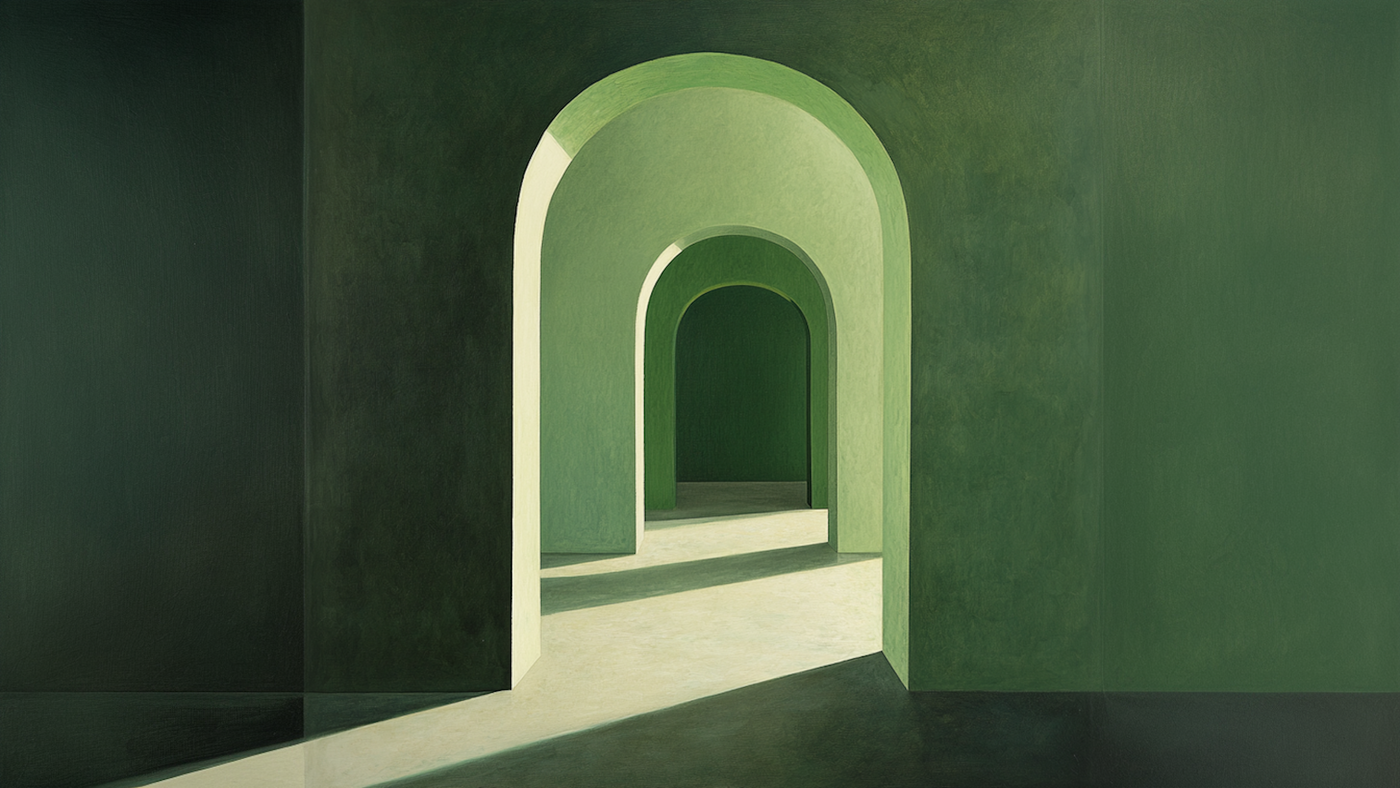 Serene minimalist green archway providing architectural calm – 4K digital art for Samsung Frame TV