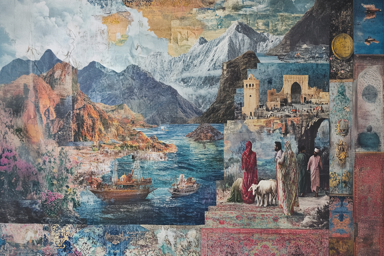 Rich mixed media Middle Eastern landscape blending history and art – 4K digital artwork for Samsung Frame TV