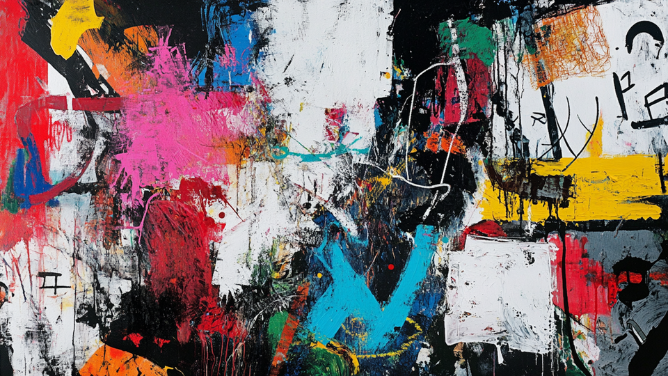 Basquiat-inspired abstract art with bold colors and graffiti energy – 4K digital art for Samsung Frame TV