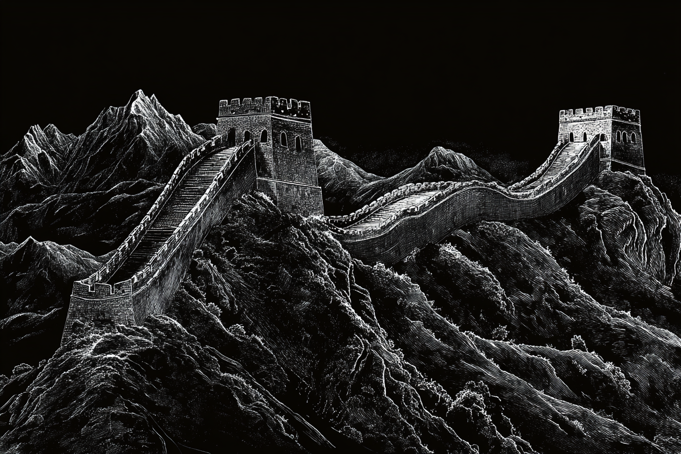 Great Wall of China – Monochrome Digital Art Variants for Samsung Frame TV