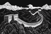Stunning monochrome Great Wall of China with dramatic detail and rich texture – 4K digital art for Samsung Frame TV