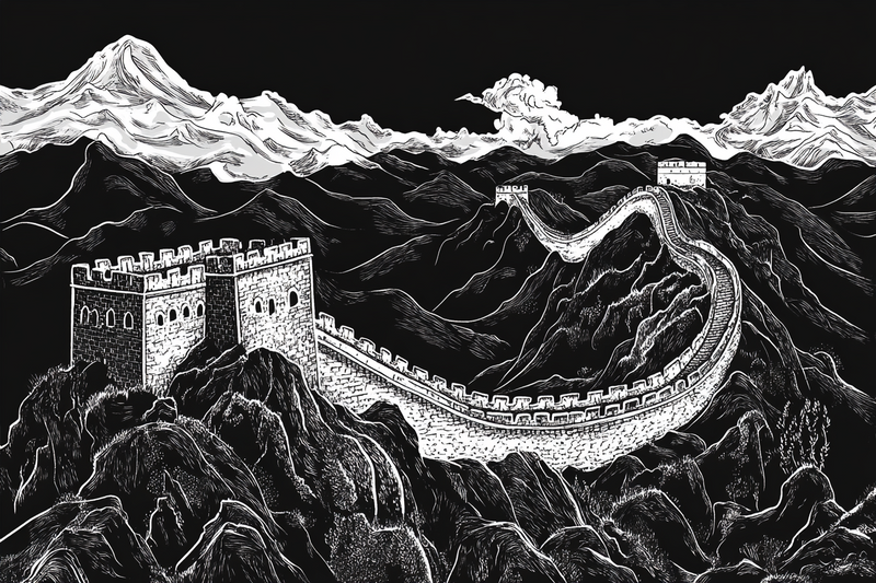 Great Wall of China – Monochrome Digital Art Variants for Samsung Frame TV