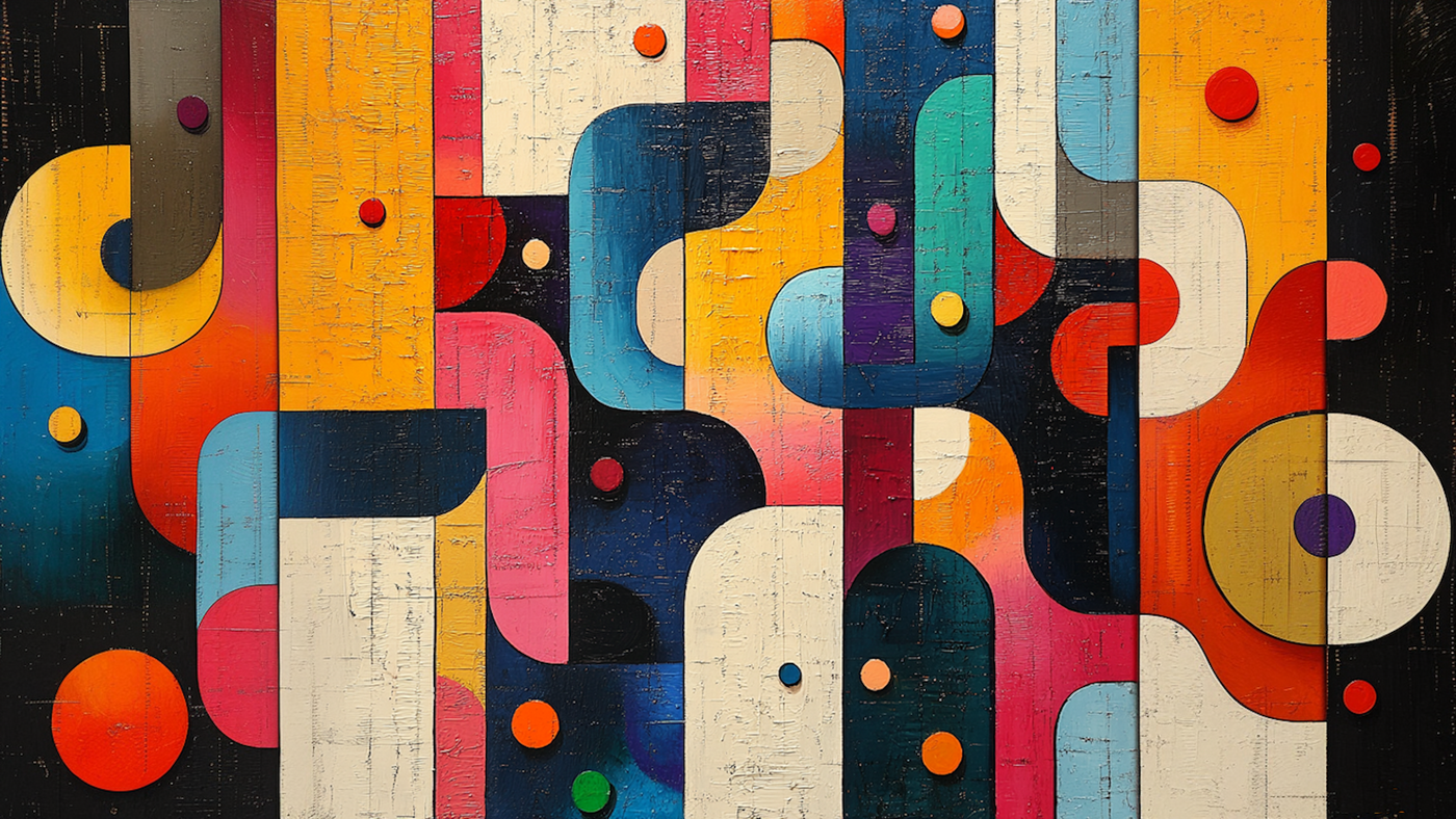 High-energy geometric composition in bold colors adding movement – 4K digital art for Samsung Frame TV