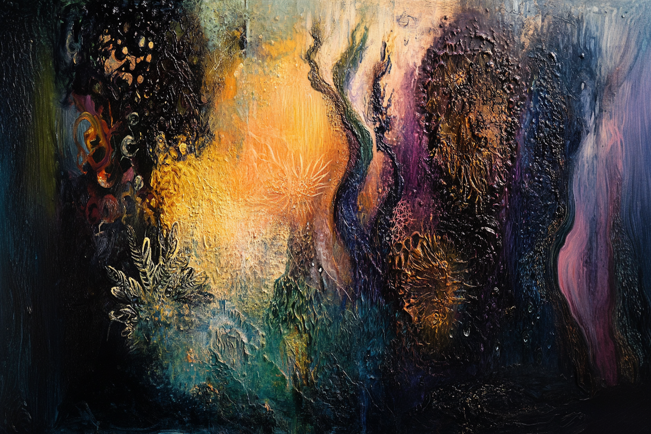 Hauntingly beautiful dark fantasy landscape inspired by Moreau, Beksiński and Klimt – mystical 4K digital artwork for Samsung Frame TV