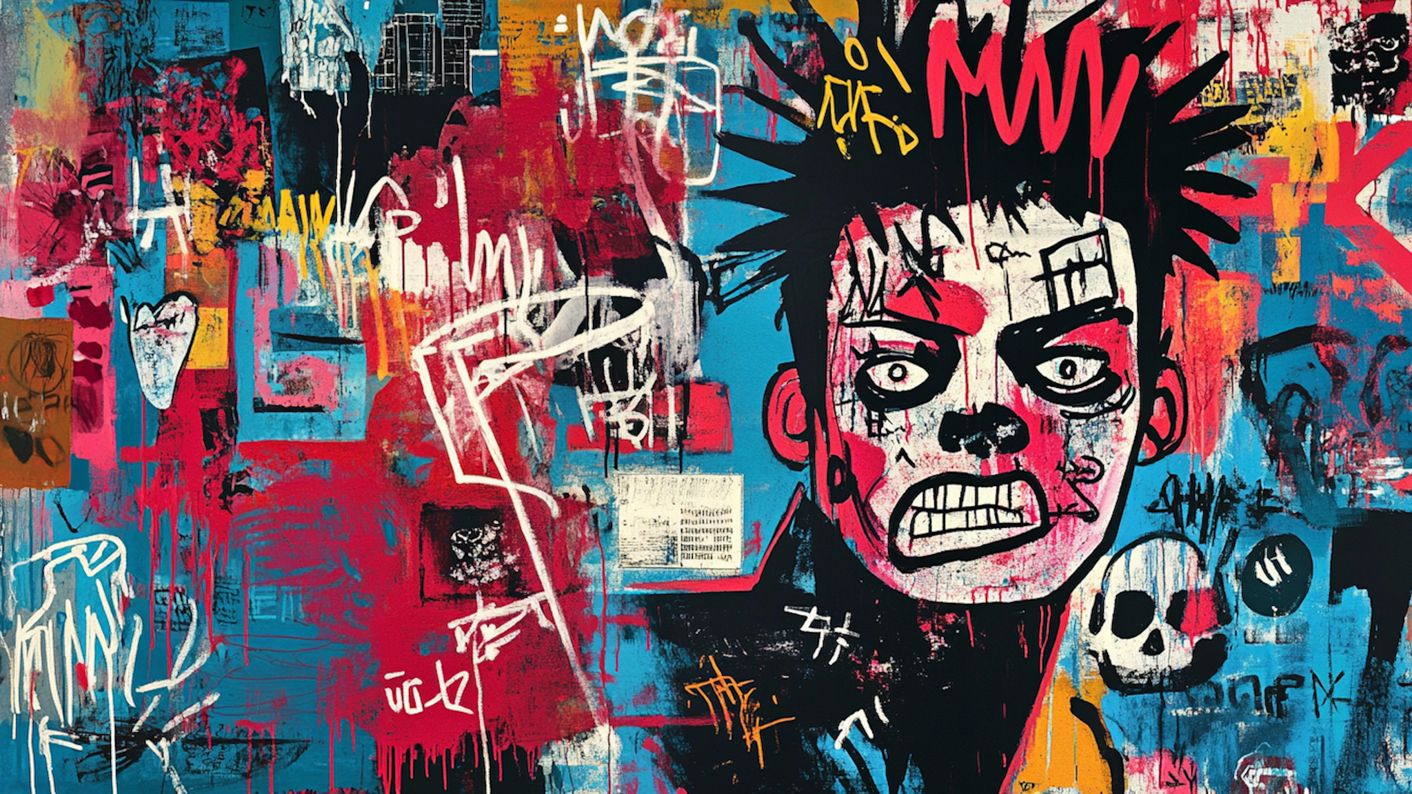 Basquiat-inspired graffiti portrait with vibrant color and modern edge – 4K digital art for Samsung Frame TV