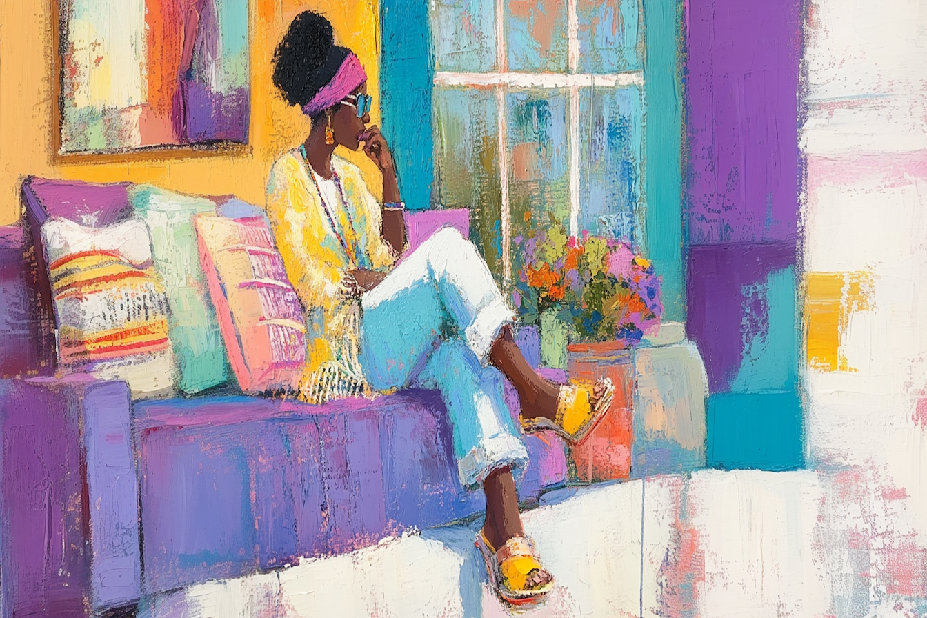 Warm impressionist interior portrait with vibrant colors – 4K digital artwork for Samsung Frame TV