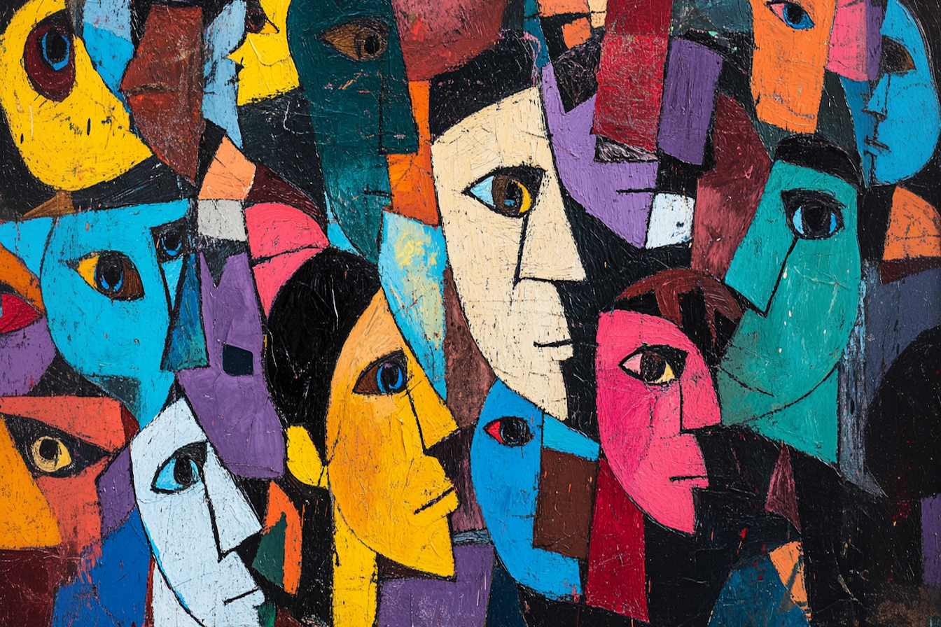 Bold cubist portrait inspired by Picasso celebrating diversity – dynamic 4K digital artwork for Samsung Frame TV