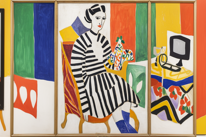 Striped Contemplation – Bold Triptych Interior for Samsung Frame TV