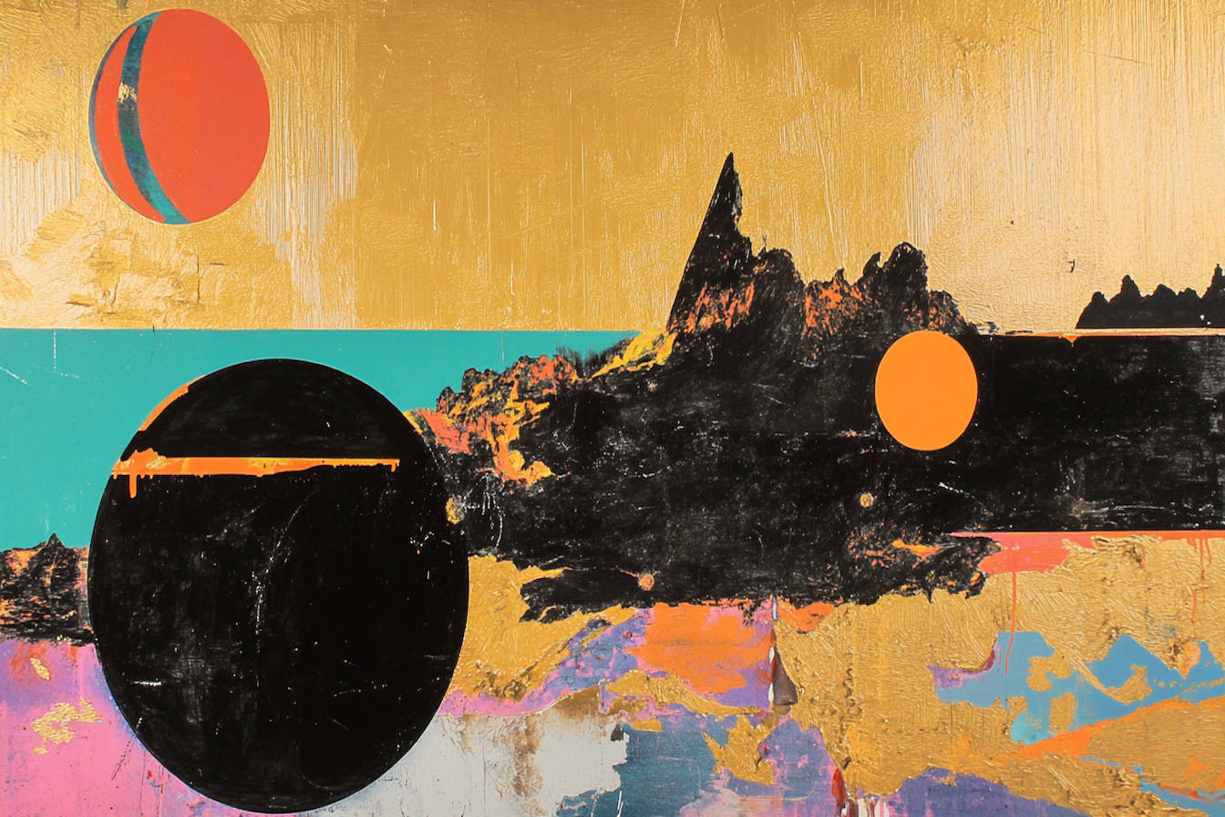 Surreal abstract collage inspired by Tanguy, Vasarely and Kandinsky – bold 4K digital artwork for Samsung Frame TV