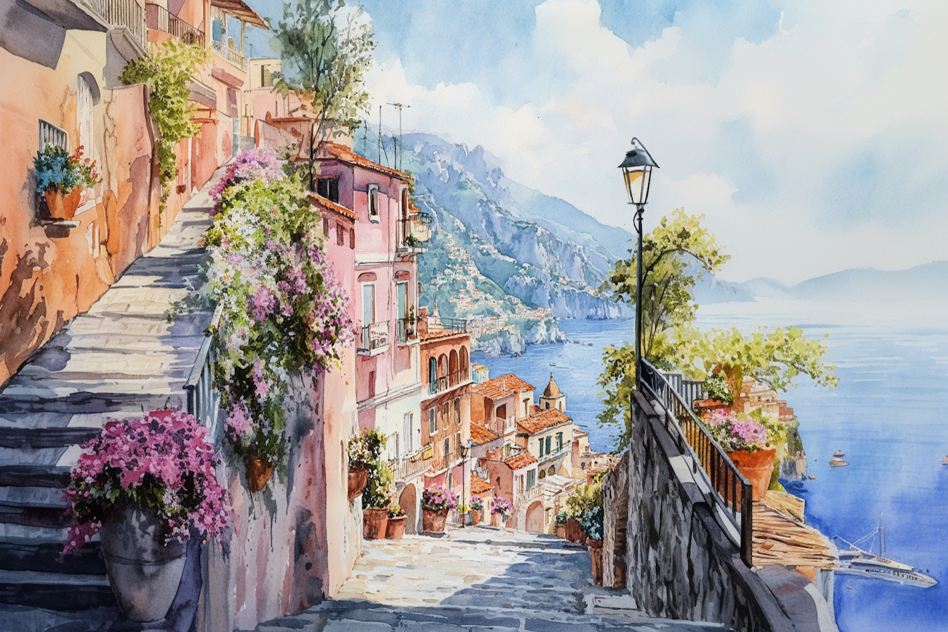 Art Deco Amalfi Sunset – Twilight digital art for Frame TV