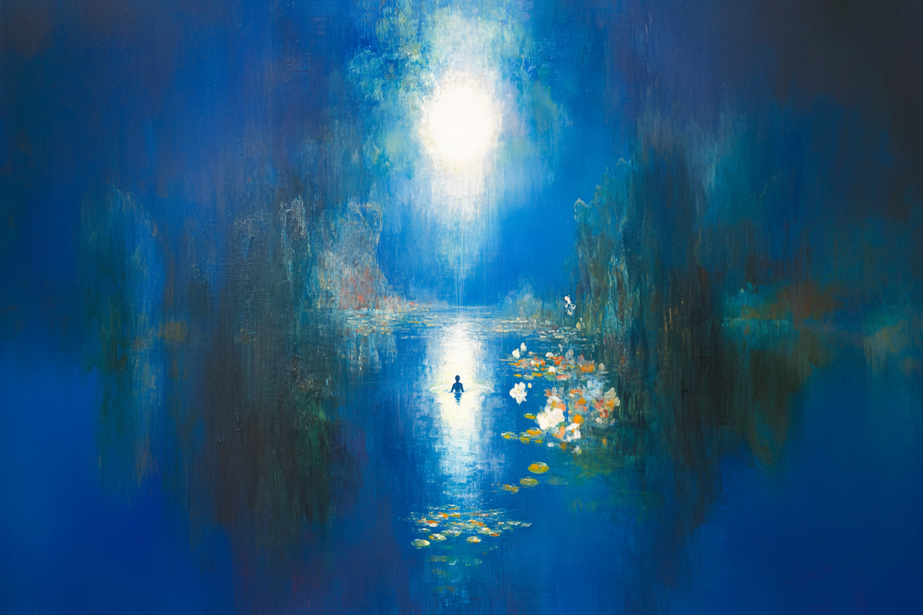 Serene atmospheric lake painting with soft moonlit lighting – 4K digital artwork for Samsung Frame TV