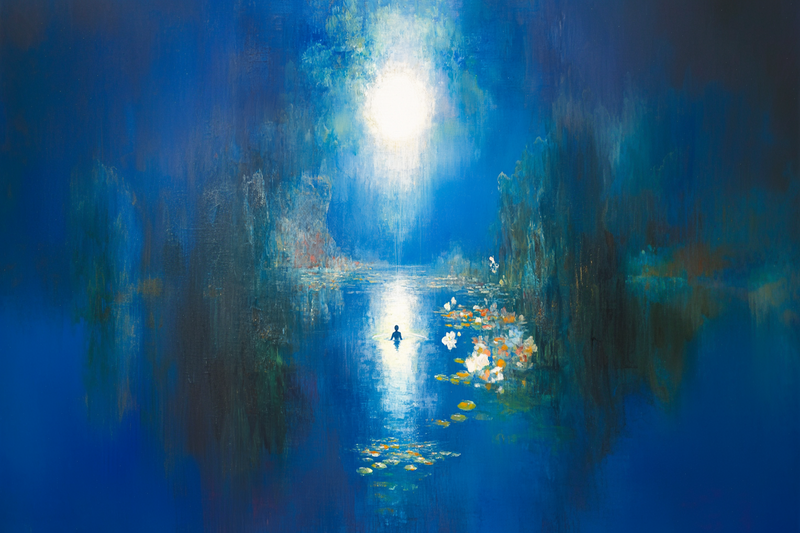 Moonlit Reflection – An Atmospheric Lake Painting for Samsung Frame TV