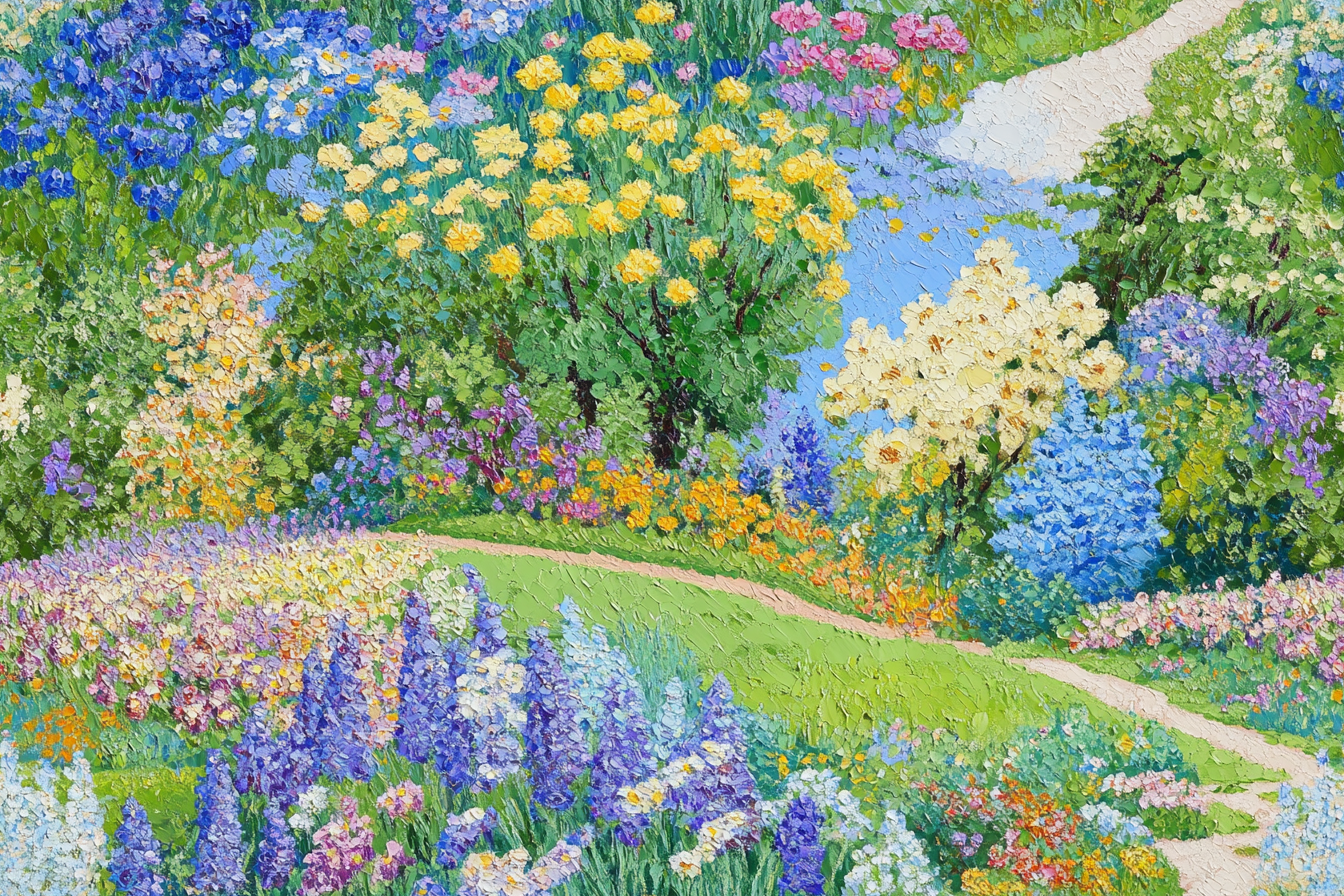 Stunning floral landscape inspired by Monet and Audubon – 4K digital masterpiece for Samsung Frame TV