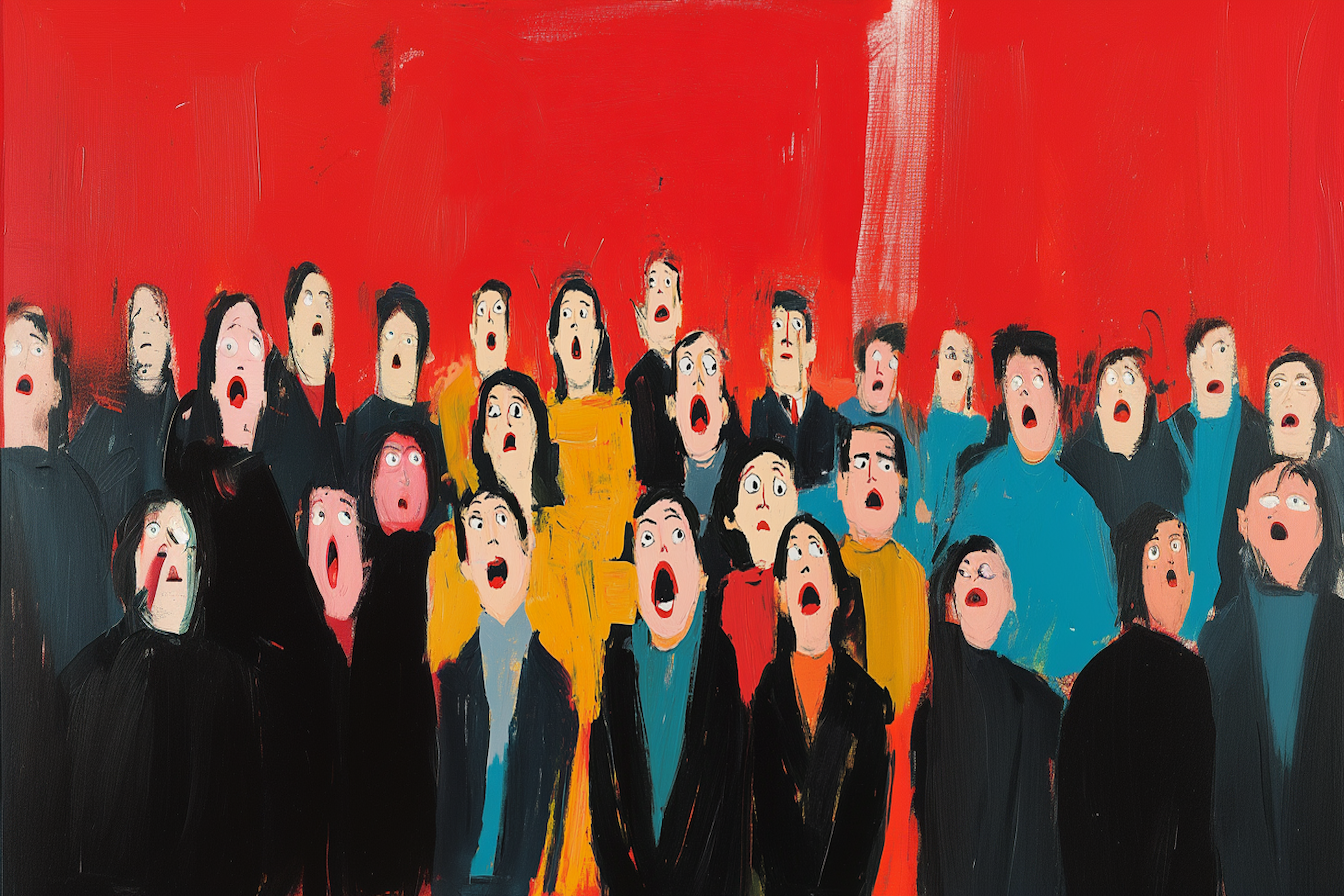 Vibrant expressive singing portrait in modern minimalist style – bold 4K digital artwork for Samsung Frame TV