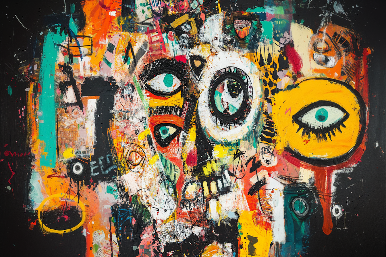 Surreal graffiti-style abstract portrait inspired by Basquiat – bold 4K digital artwork for Samsung Frame TV