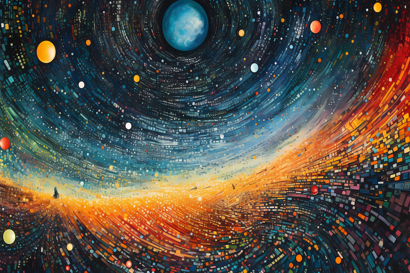 Van Gogh-inspired cosmic oil painting with swirling galaxies and luminous planets – digital artwork for Samsung Frame TV