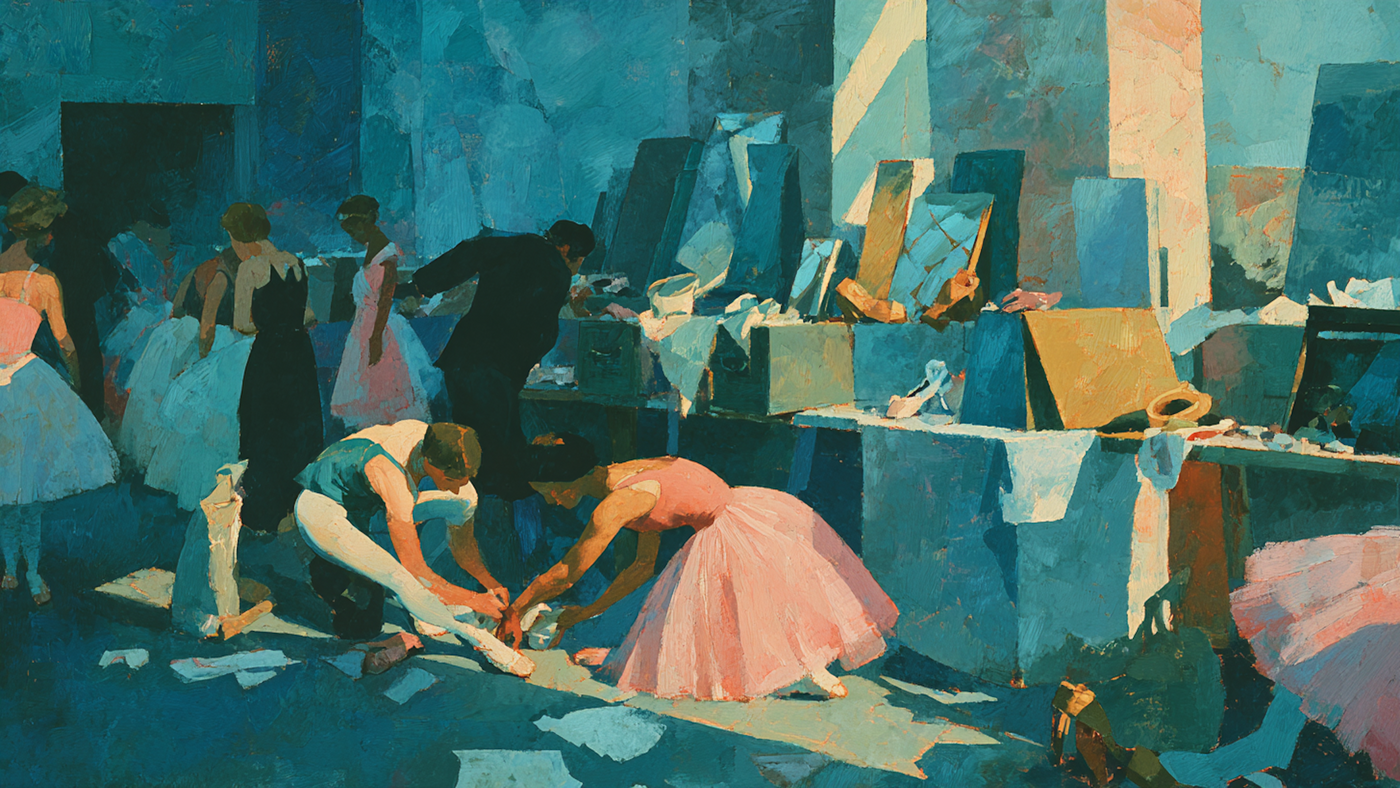 Adjusting the Slipper ballet scene displayed on Samsung Frame TV - 4K digital download featuring Degas-inspired dancers in blush and mauve palette