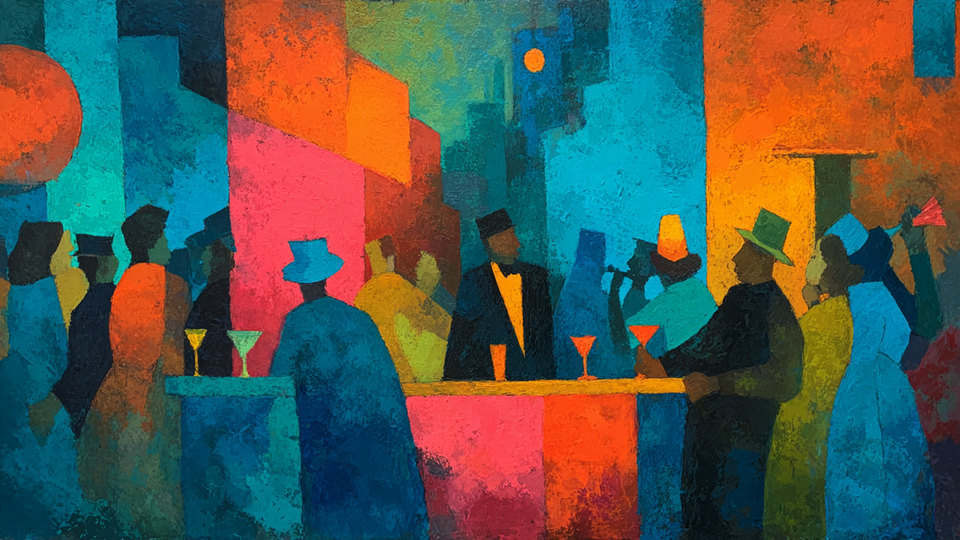 After Hours Set jazz club displayed on Samsung Frame TV - 4K digital download featuring Motley-inspired nightlife scene in citrus and electric palette