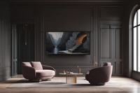 Amber Ascent surreal architecture art on Samsung Frame TV - 4K digital download featuring glowing amber portal and monolithic stone structures with terracotta lighting