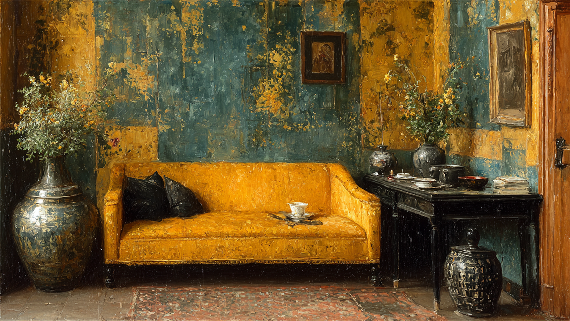 Amber Interior warm still life art displayed on Samsung Frame TV - 4K digital download featuring amber and terracotta golden objects in intimate domestic scene