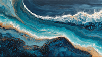 Abstract fluid seascape with azure blue currents and golden copper foam patterns in organic flowing composition – digital art for Samsung Frame TV
