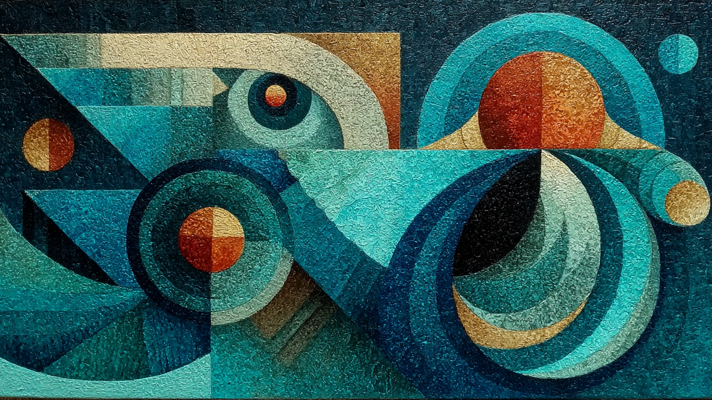 Azure Geometry mid-century modern art displayed on Samsung Frame TV - 4K digital download featuring ocean and sky blue geometric circles and abstract forms