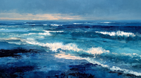 Layered ocean seascape with azure wave depths and white foam crests in dimensional composition – digital art for Samsung Frame TV