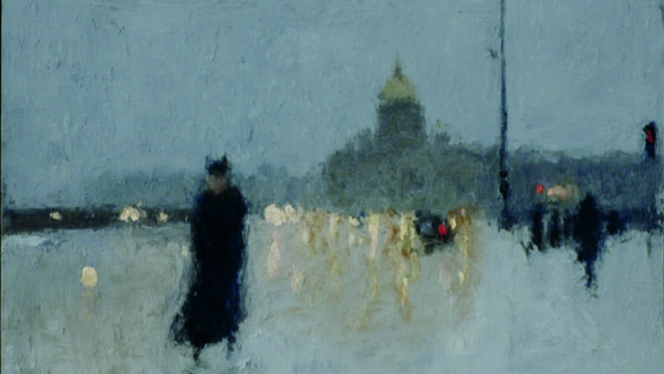 Berlin Brandenburg Twilight artwork for Frame TV & CanvasTV in elegant study - atmospheric 4K art with ocean and sky palette featuring iconic gate silhouette