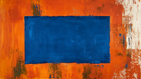 Bold abstract art featuring indigo core surrounded by vibrant orange brushstrokes; high-resolution digital design for Samsung Frame TV.