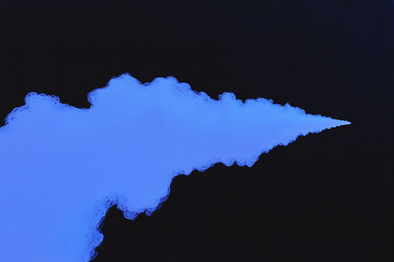 Minimalist abstract blue cloudform island on black background – calm and contemporary 4K digital art for Samsung Frame TV