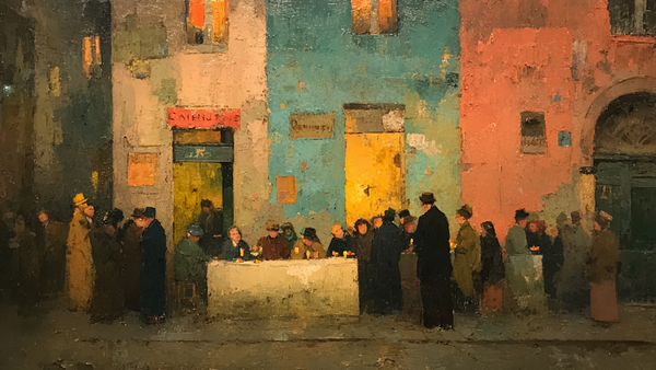 Cafe in the Square Mediterranean scene displayed on Samsung Frame TV - 4K digital download featuring Vuillard-inspired sidewalk cafe in blush and mauve palette