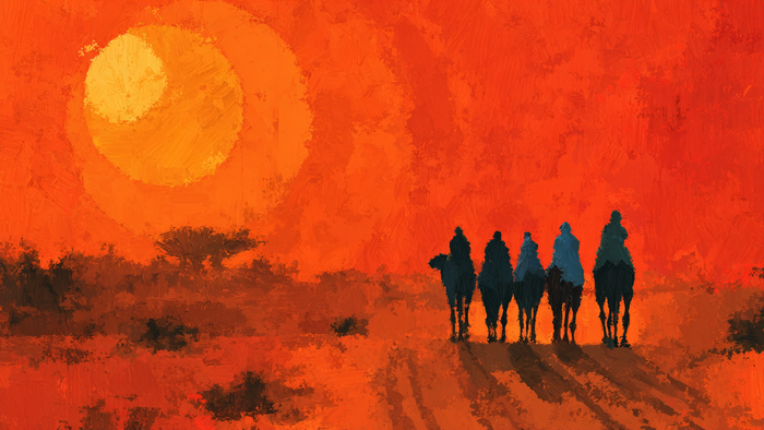 Camel Caravan Burnt Sunset - 4K digital art for Samsung The Frame TV