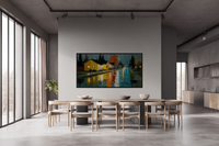 Canal Night Glow nocturnal digital art detail - waterfront scene for Samsung Frame TV and HiSense CanvasTV featuring golden window reflections on teal water